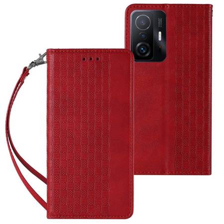 Magnet Strap Case etui do Samsung Galaxy A13 5G pokrowiec portfel + mini smycz zawieszka czerwony