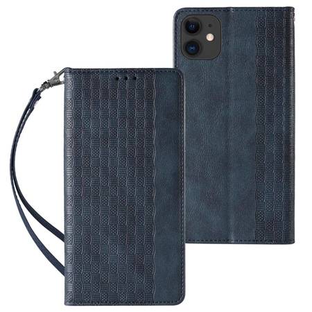 Magnet Strap Case etui do iPhone 13 pokrowiec portfel + mini smycz zawieszka niebieski
